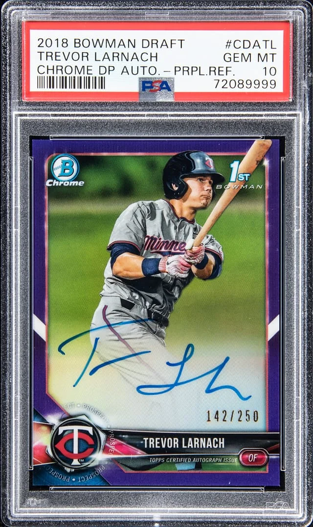 2018 Bowman Draft Trevor Larnach Chrome Draft Pick Autograph - Purple Refractor #CDATL card image