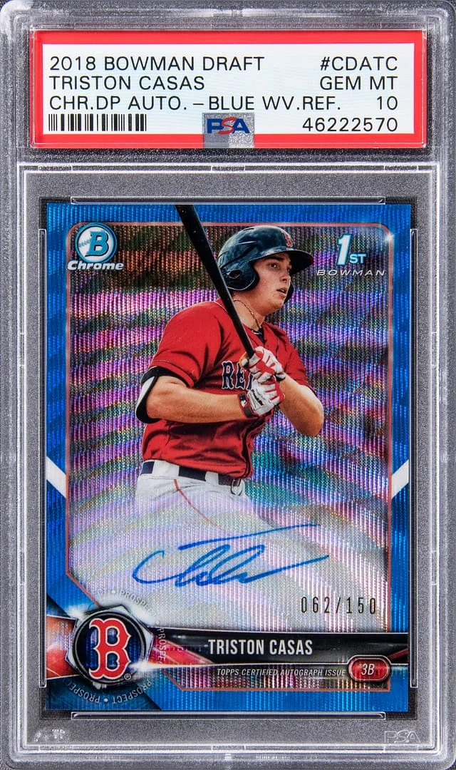 2018 Bowman Draft Triston Casas Chrome Draft Picks Autograph Blue Wave Refractor #CDA-FC card image