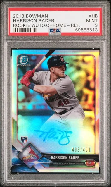 2018 Bowman Harrison Bader Autographs Chrome Refractor #CRA-HB card image