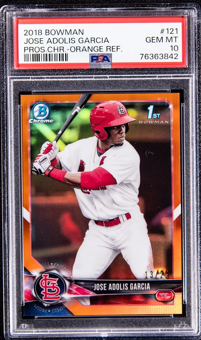 2018 Bowman Jose Adolis Garcia Prospects Chrome Orange Refractor #BCP121 card image