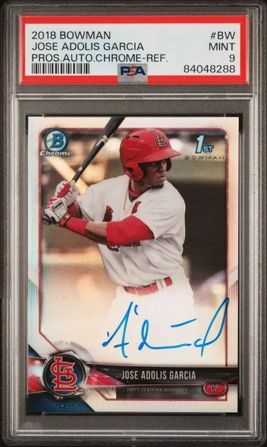 2018 Bowman Jose Adolis Garcia Prospect Autographs Chrome Refractor #BW card image