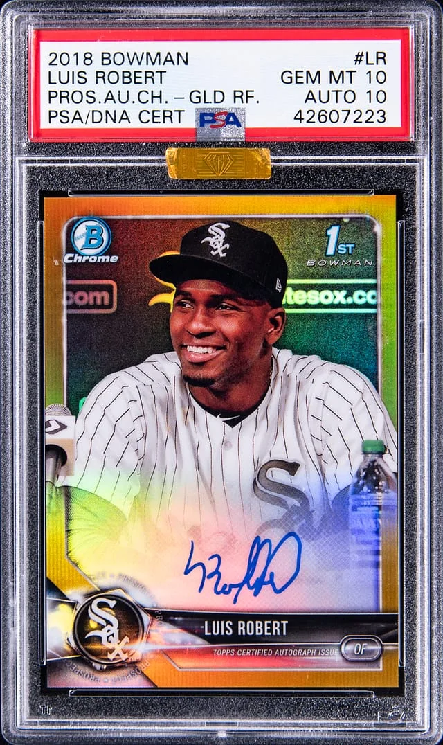 2018 Bowman Luis Robert Prospect Autographs Chrome Gold Refractor #CPA-LR card image