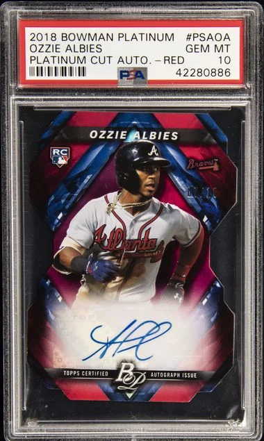 2018 Bowman Platinum Ozzie Albies Cut Autographs Red #PCA-OA card image