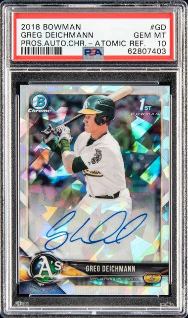 2018 Bowman Prospect Autographs Chrome Atomic Refractor Gd Greg Deichmann #no-number card image