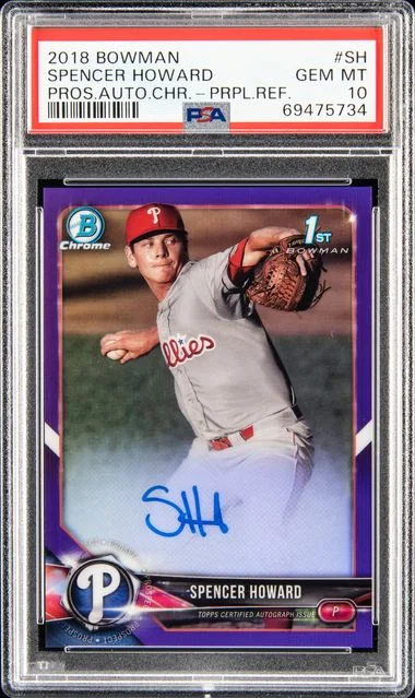 2018 Bowman Prospect Autographs Chrome Purple Refractor Sh Spencer Howard #no-number card image