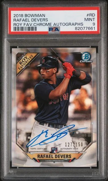 2018 Bowman Rafael Devers Of The Year Favorites Chrome Autographs #RD card image