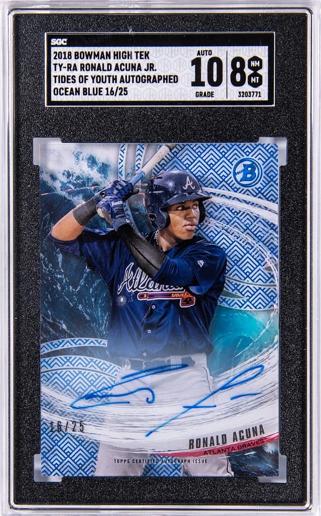 2018 Bowman Ronald Acuna Jr. High Tek Tides of Youth Autograph Ocean Blue #TY-RA card image