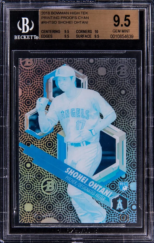 2018 Bowman Shohei Ohtani High Tek Printing Proofs Cyan #RHT-SO card image