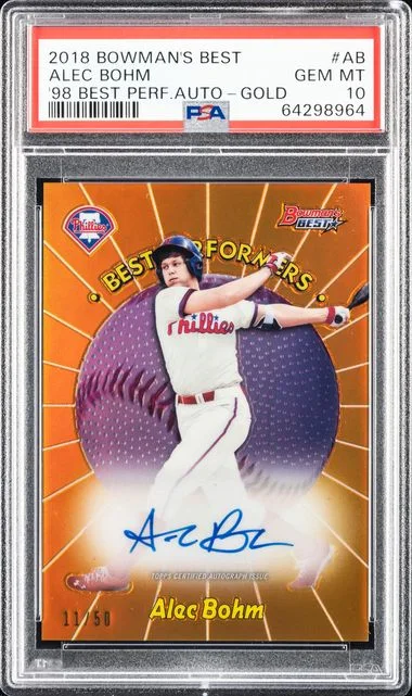 2018 Bowman's Best Alec Bohm 1998 Best Performers Autographs Gold #AB card image