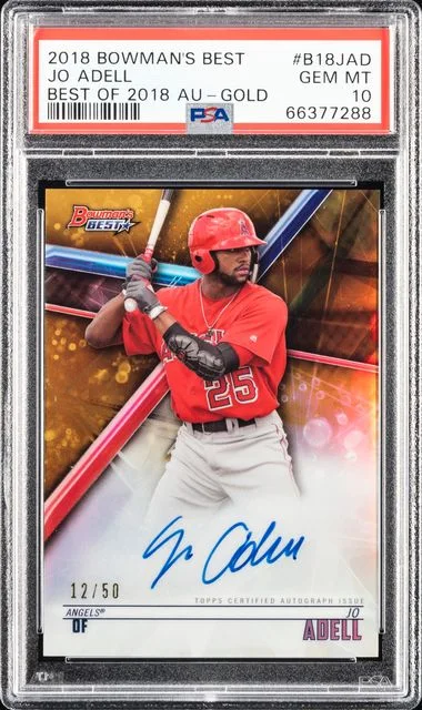 2018 Bowman's Best Jo Adell Best Of 2018 Autographs Gold #B18JAD card image