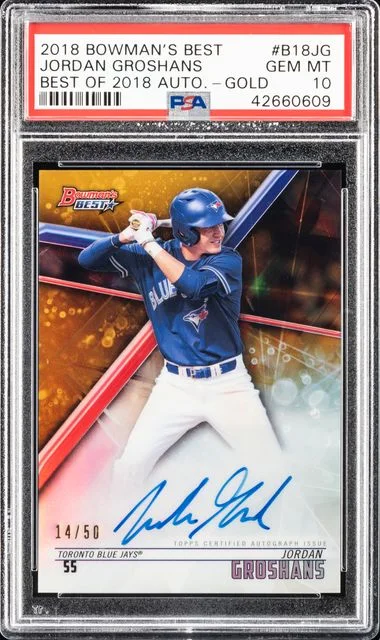 2018 Bowman's Best Jordan Groshans Best Of 2018 Autographs Gold #B18JG card image