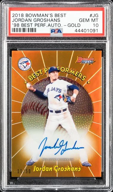 2018 Bowman's Best Jordan Groshans 1998 Best Performers Autographs Gold #JG card image