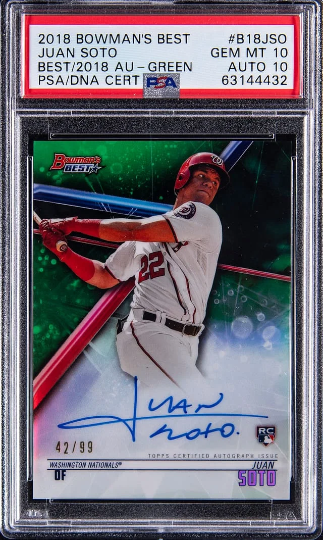 2018 Bowman's Best Juan Soto Best of 2018 Autographs Green #B18-JSO card image