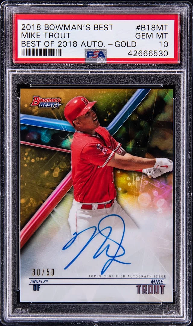 2018 Bowman's Best Mike Trout of 2018 Autograph Gold #B18-MT card image