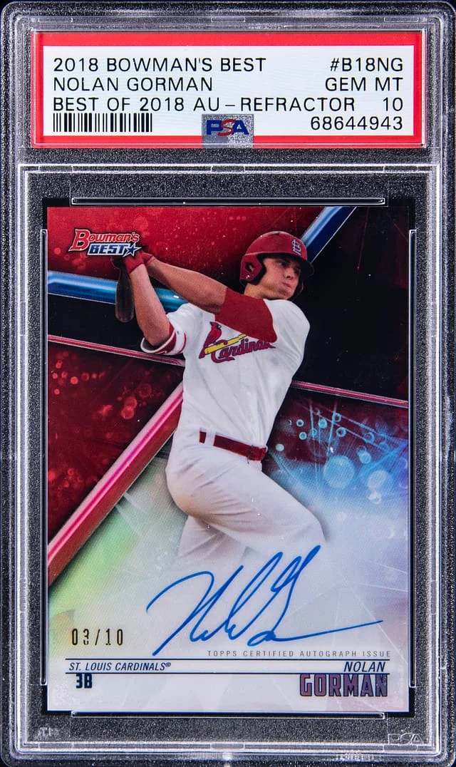 2018 Bowman's Best Nolan Gorman Best Of 2018 Autographs Atomic Refractor #B18-NG card image