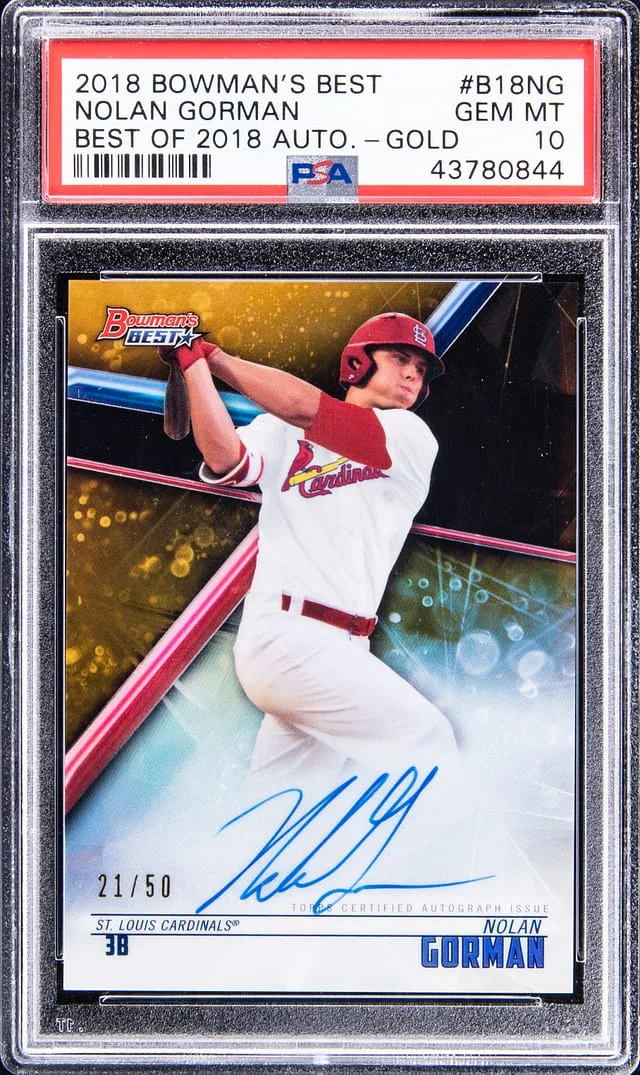 2018 Bowman's Best Nolan Gorman Best of 2018 Auto. - Gold #B18NG card image