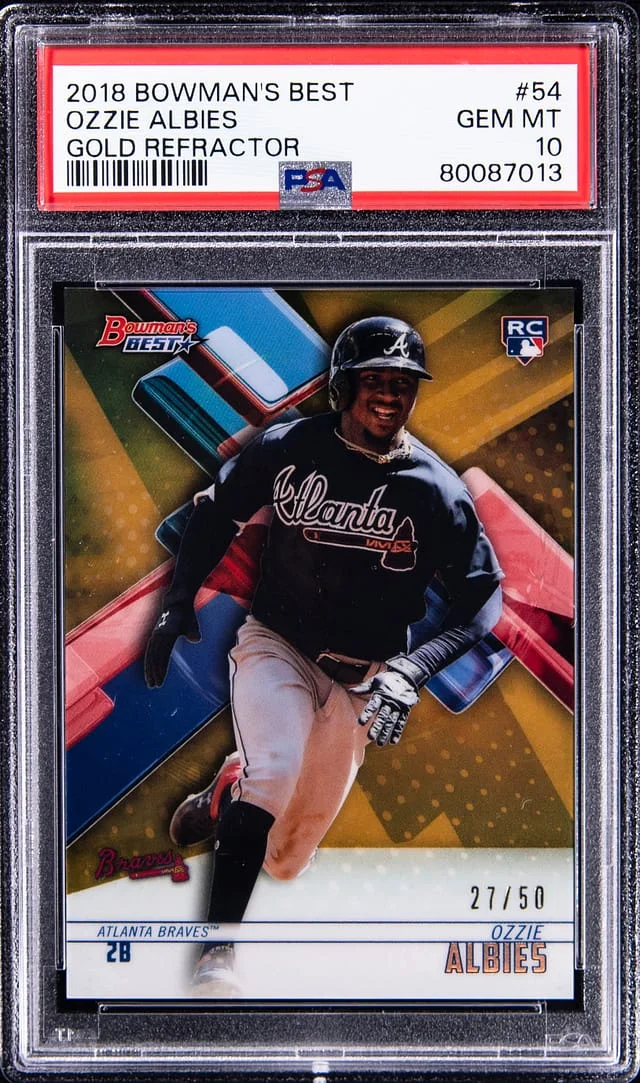 2018 Bowman's Best Ozzie Albies Gold Refractor #54 card image