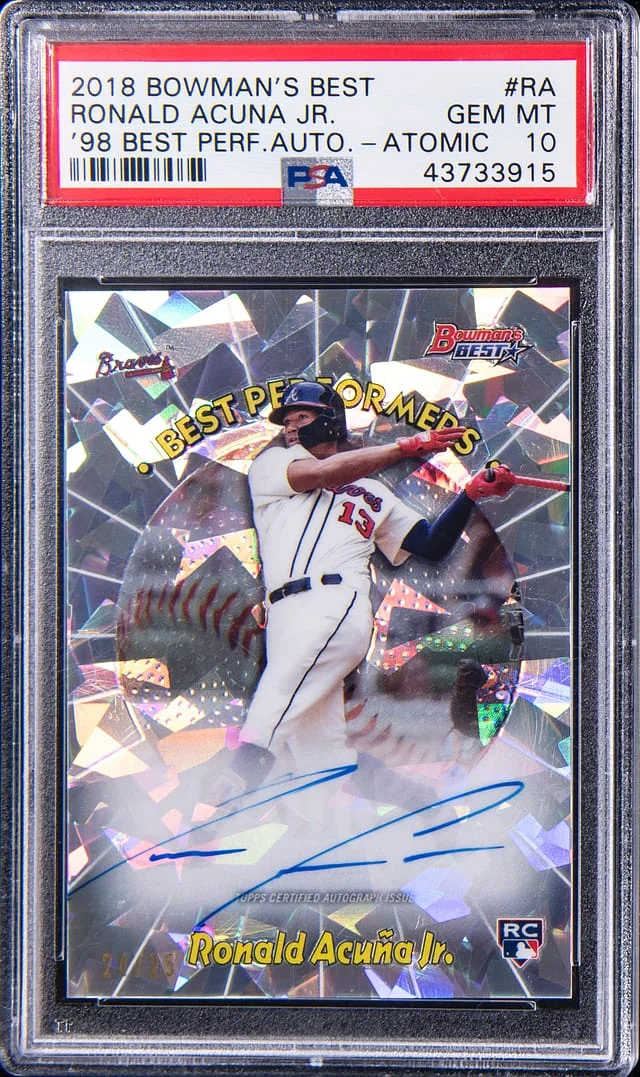 2018 Bowman's Best Ronald Acuna Jr. 98 Best Performers Autograph Atomic Refractor #98BPA-RA card image
