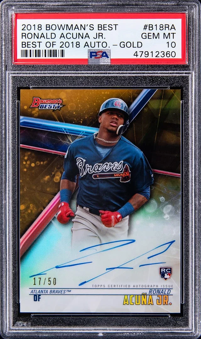2018 Bowman's Best Ronald Acuna Jr. of 2018 Autographs Gold #B18-RA card image