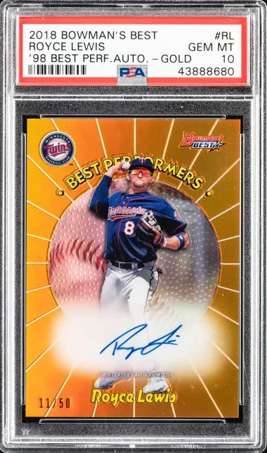 2018 Bowman's Best Royce Lewis 1998 Best Performers Autographs Gold #RL card image