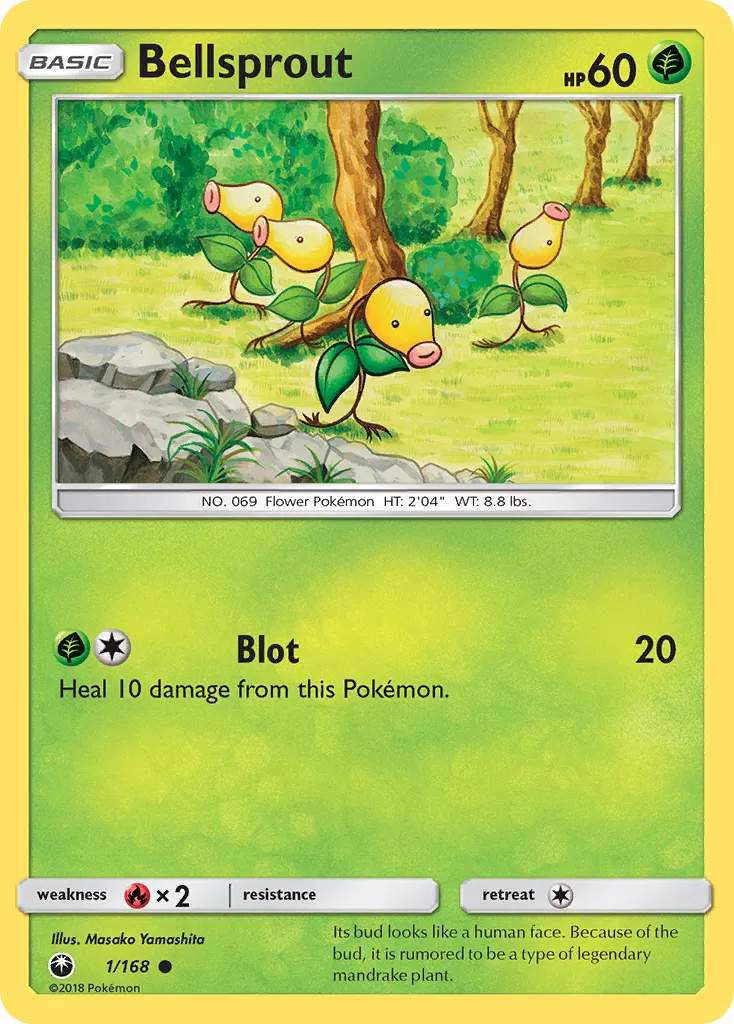 2018 Celestial Storm Bellsprout Common #001/168 Common card image