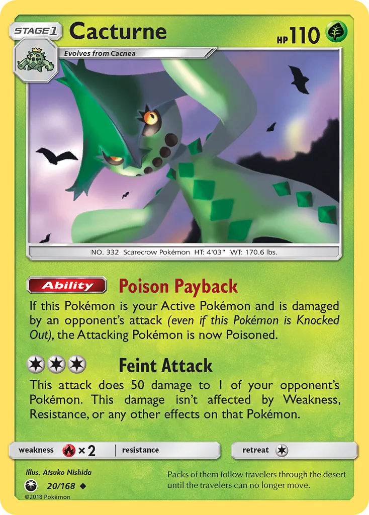 2018 Celestial Storm Cacturne Uncommon #020/168 Uncommon card image