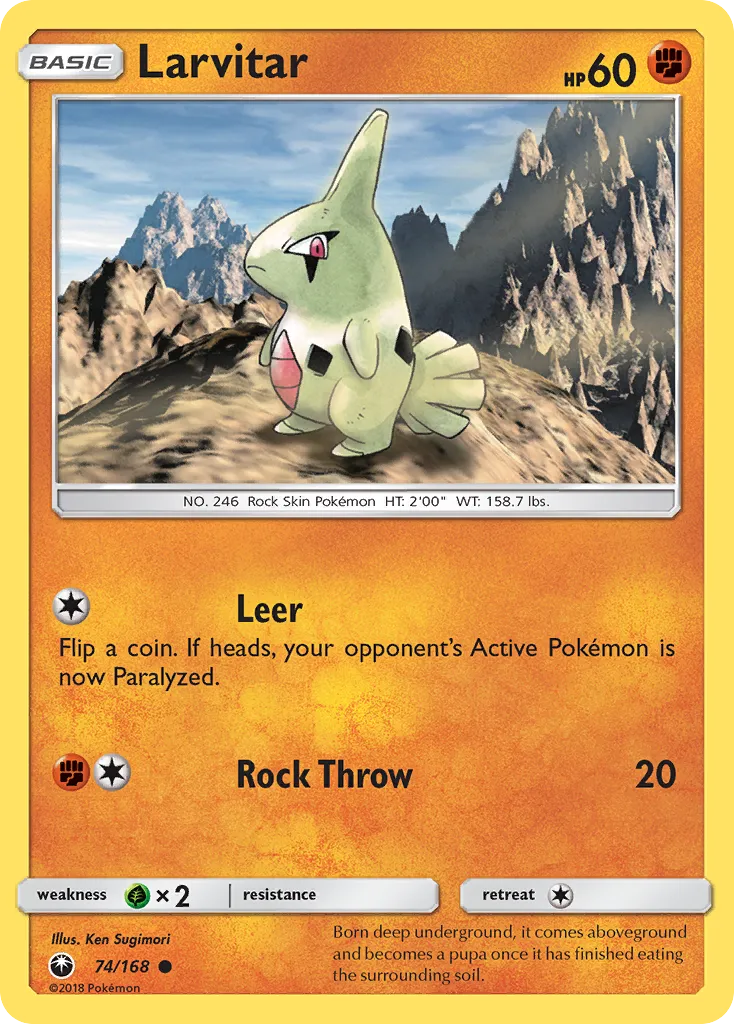 2018 Celestial Storm Larvitar Common #074/168 Common card image