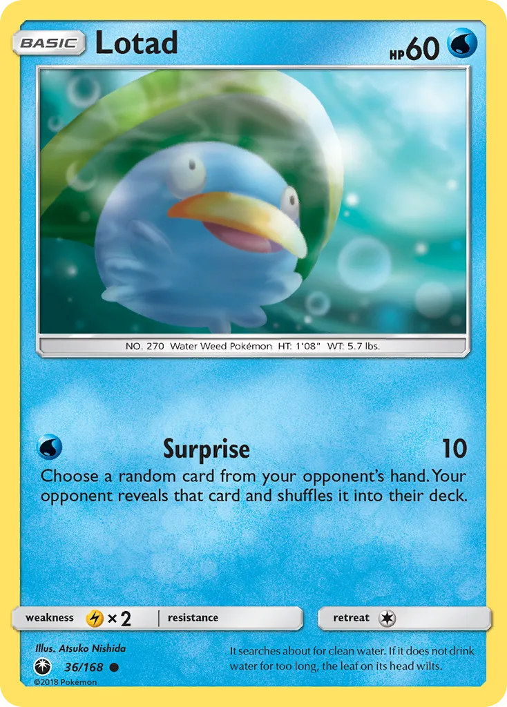 2018 Celestial Storm Lotad Common #036/168 Common card image