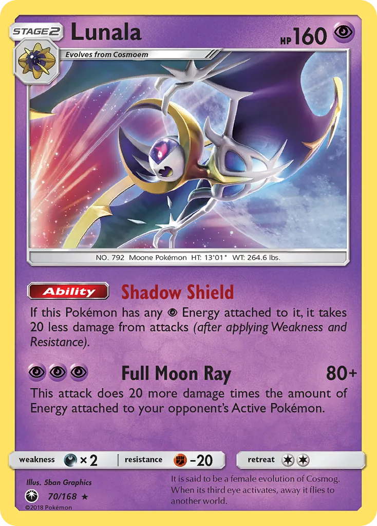 2018 Celestial Storm Lunala #070/168 Rare Holo card image