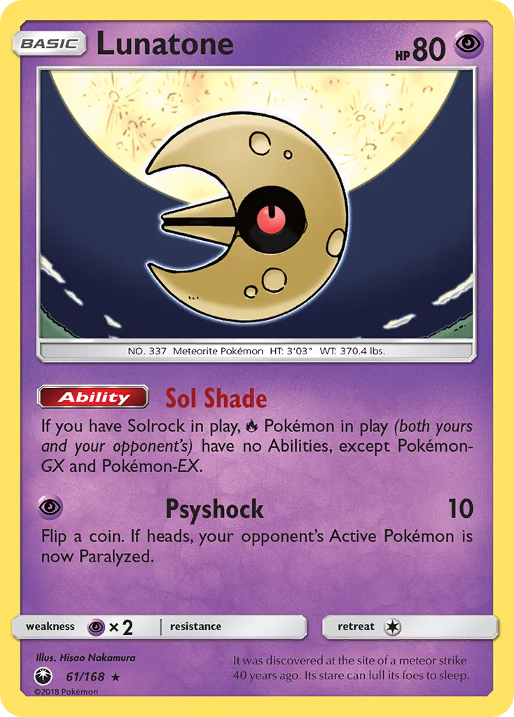 2018 Celestial Storm Lunatone #061/168 Rare Holo card image