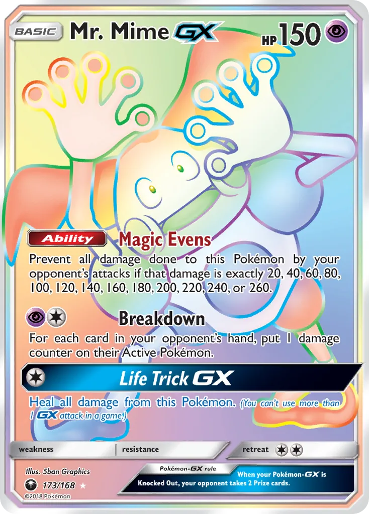 2018 Celestial Storm Mr. Mime-GX #173/168 Rare Rainbow card image