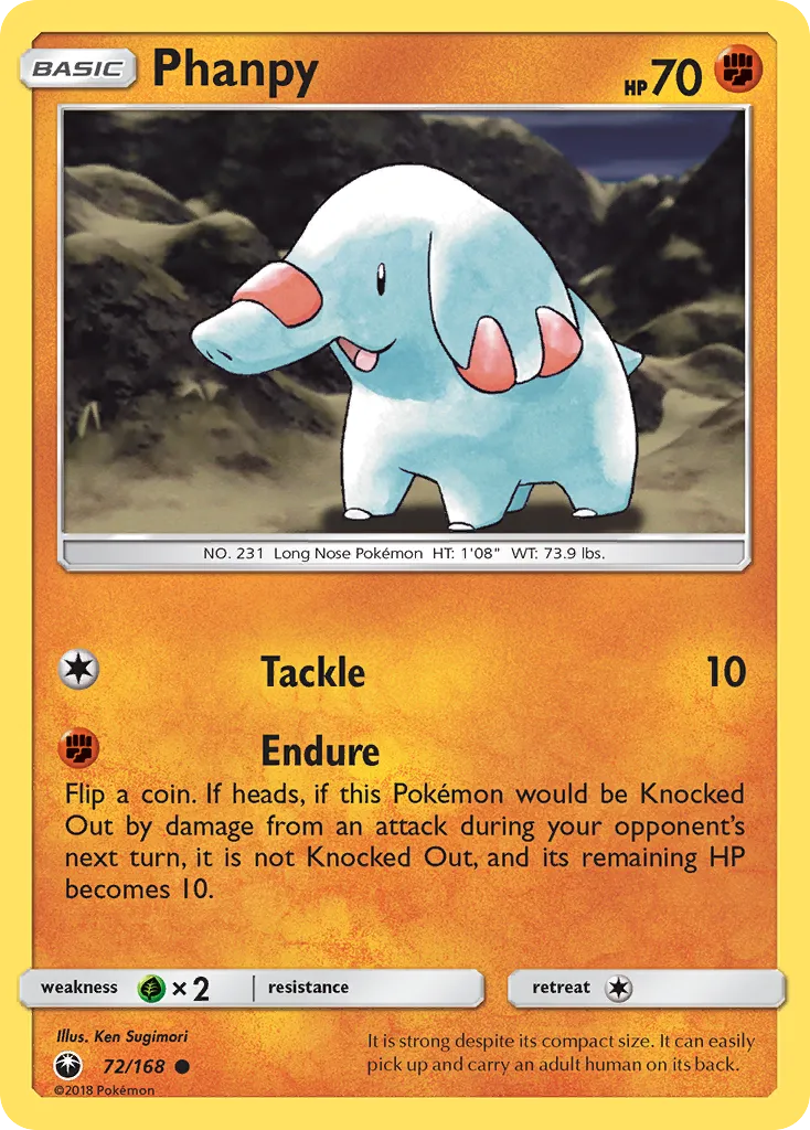 2018 Celestial Storm Phanpy Common #072/168 Common card image