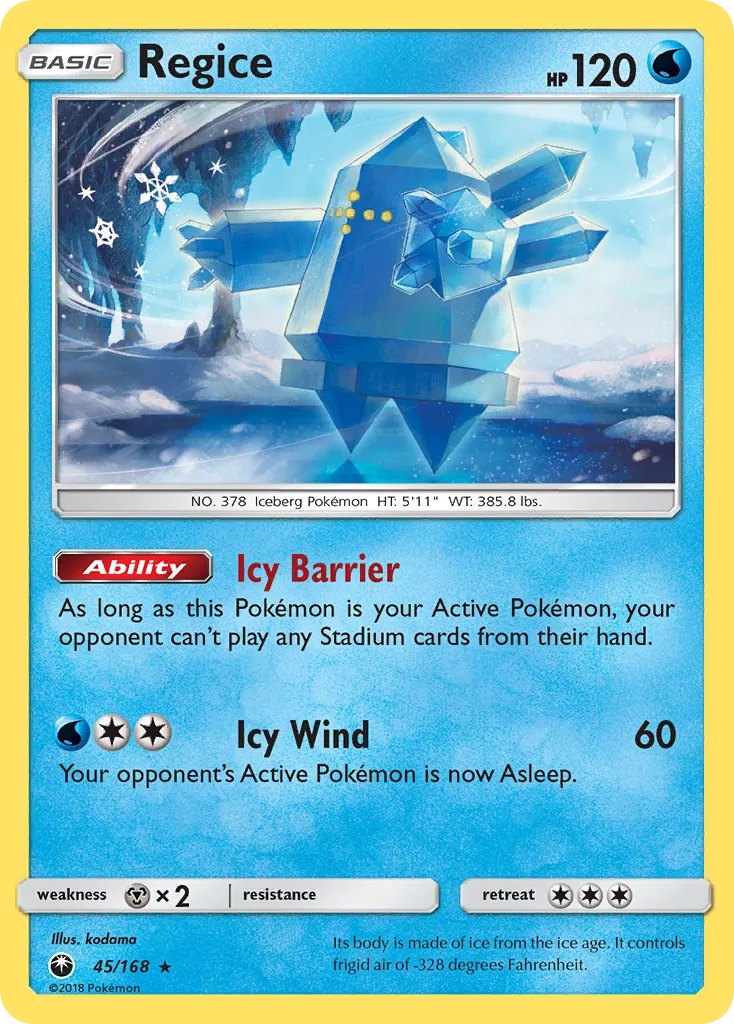 2018 Celestial Storm Regice Rare #045/168 Rare card image