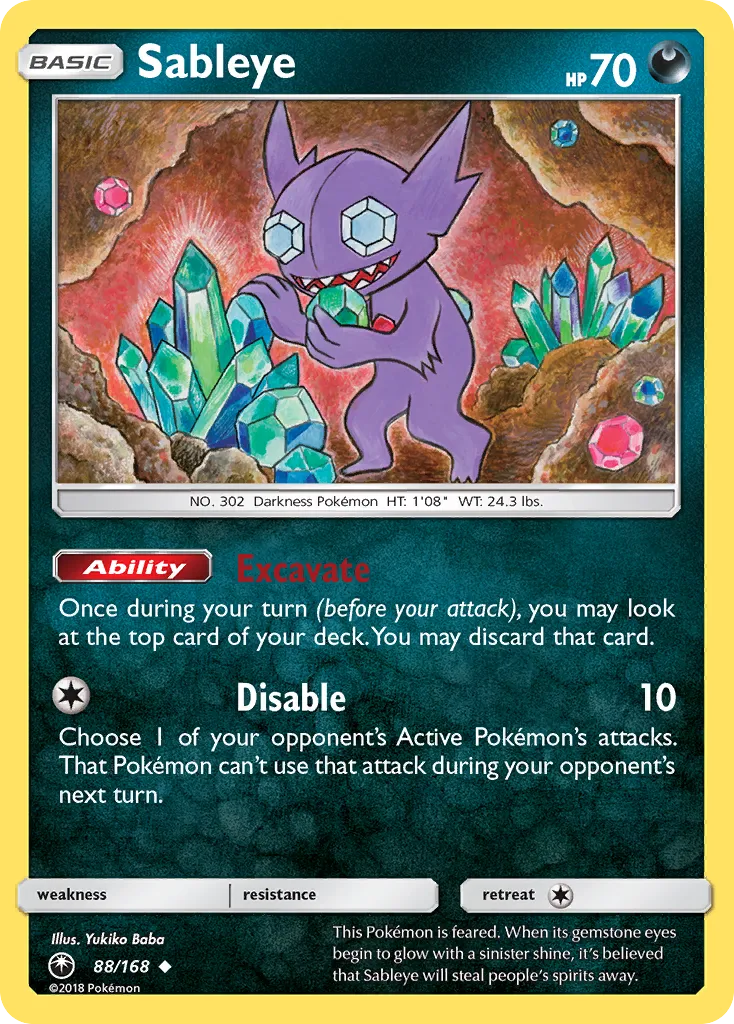 2018 Celestial Storm Sableye Uncommon #088/168 Uncommon card image