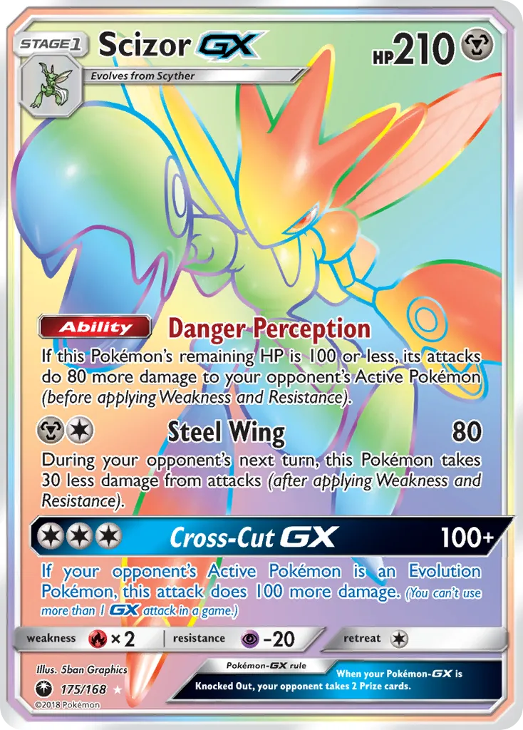 2018 Celestial Storm Scizor-GX #175/168 Rare Rainbow card image