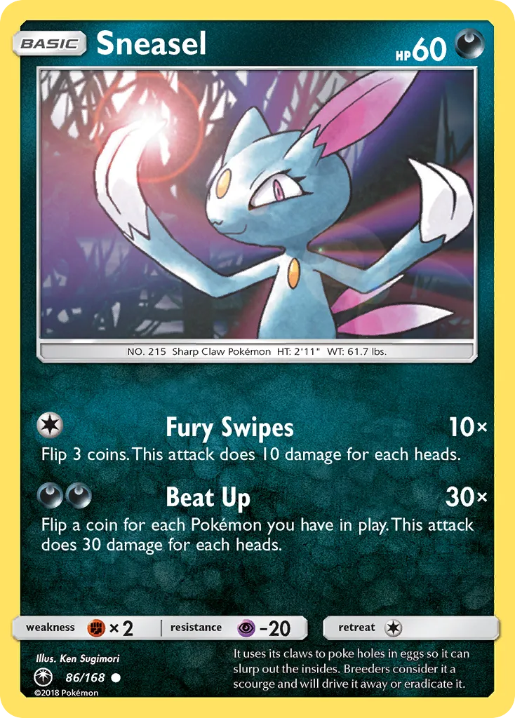 2018 Celestial Storm Sneasel Common #086/168 Common card image