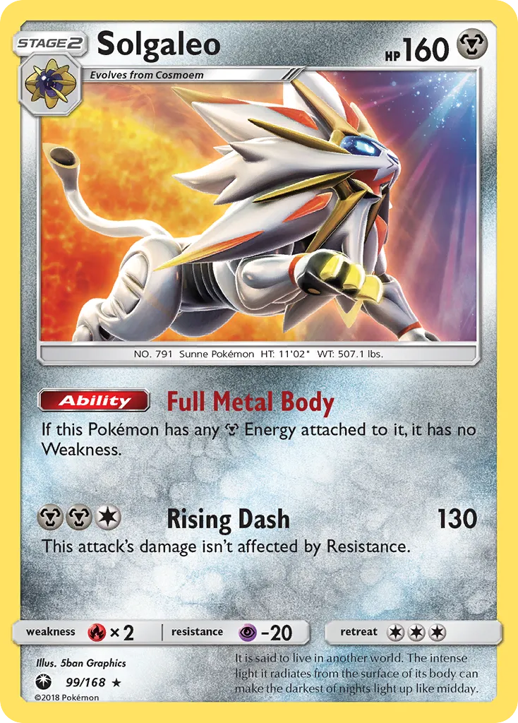 2018 Celestial Storm Solgaleo #099/168 Rare Holo card image