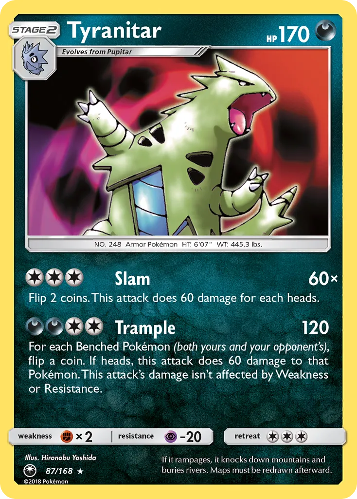 2018 Celestial Storm Tyranitar #087/168 Rare Holo card image