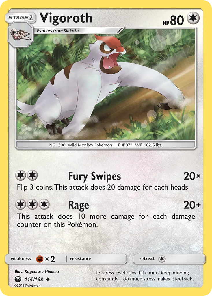 2018 Celestial Storm Vigoroth Uncommon #114/168 Uncommon card image