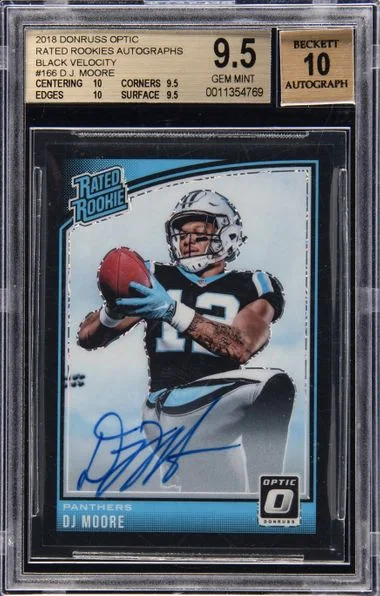 2018 Donruss Optic D.J. Moore Rated Rookies Autographs Black Velocity #166 card image