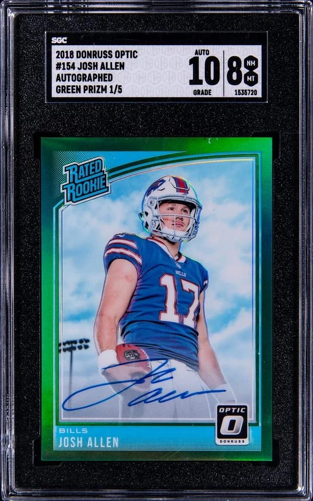 2018 Donruss Optic Josh Allen Rated Autographs Green Prizm #154 card image