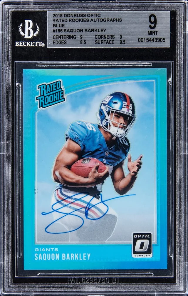 2018 Donruss Optic Saquon Barkley Rated Rookies Blue #156 card image