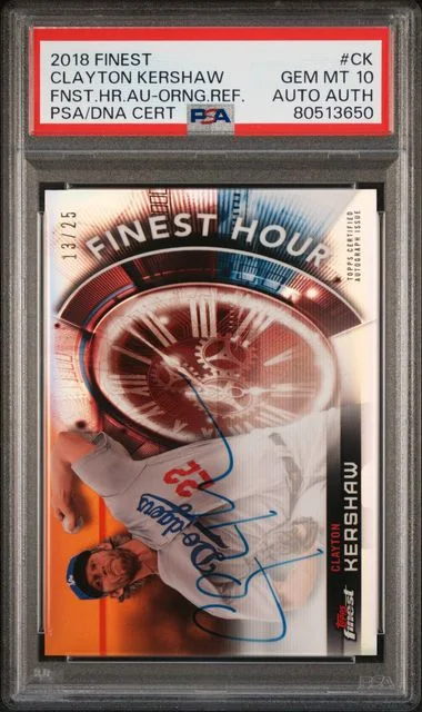 2018 Finest Clayton Kershaw Finest Hour Autographs Orange Refractor #CK card image