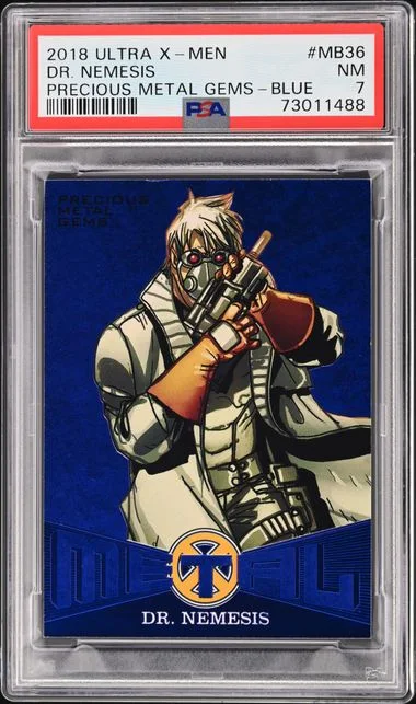 2018 Fleer Ultra X-Men Dr. Nemesis Precious Metal Gems (PMG) Blue #MB36 card image