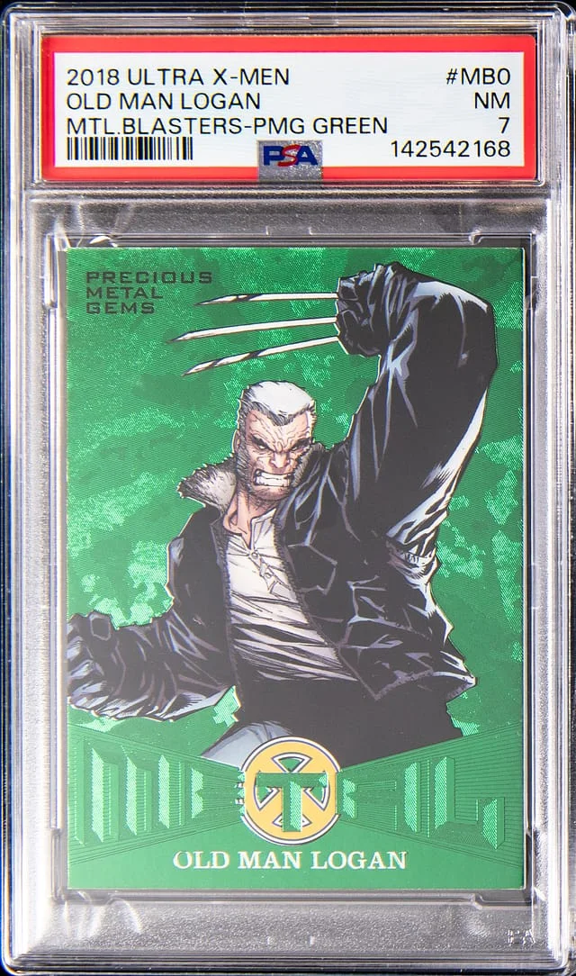2018 Fleer Ultra X-Men Old Man Logan (/25) Metal Blaster Precious Metal Gems (PMG) Green #MB0 card image