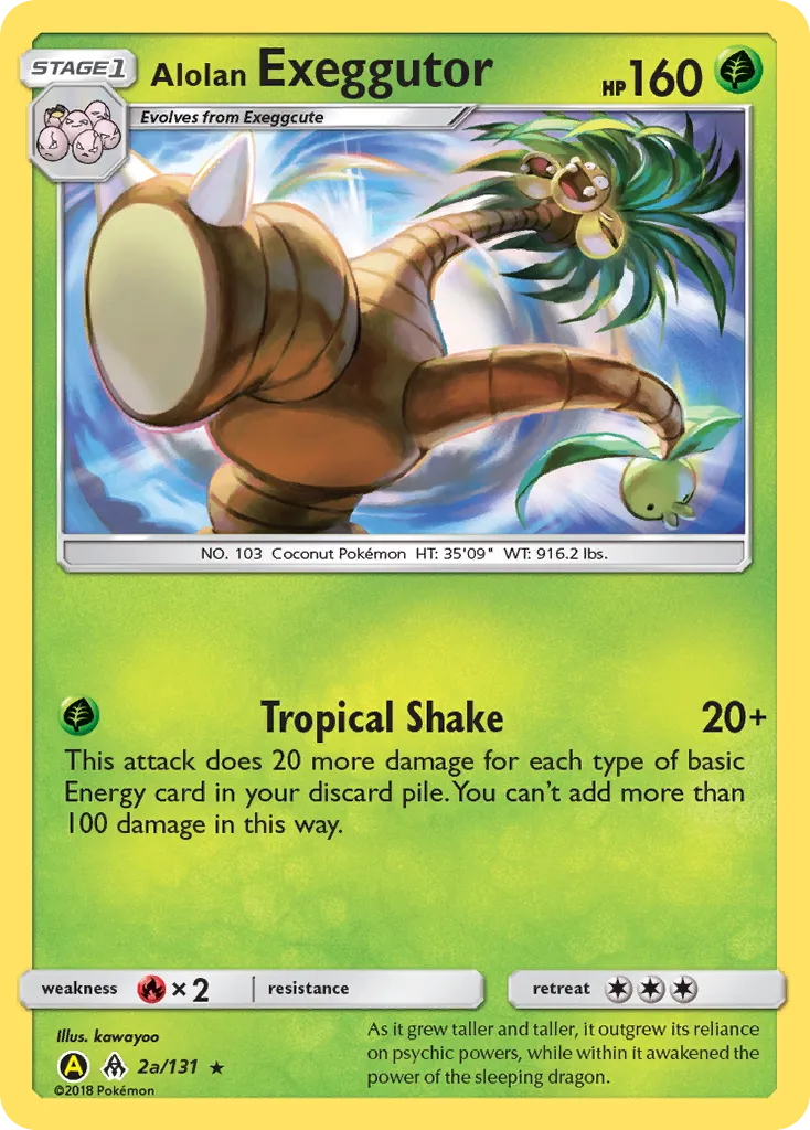 2018 Forbidden Light Alolan Exeggutor #002A/131 Rare card image