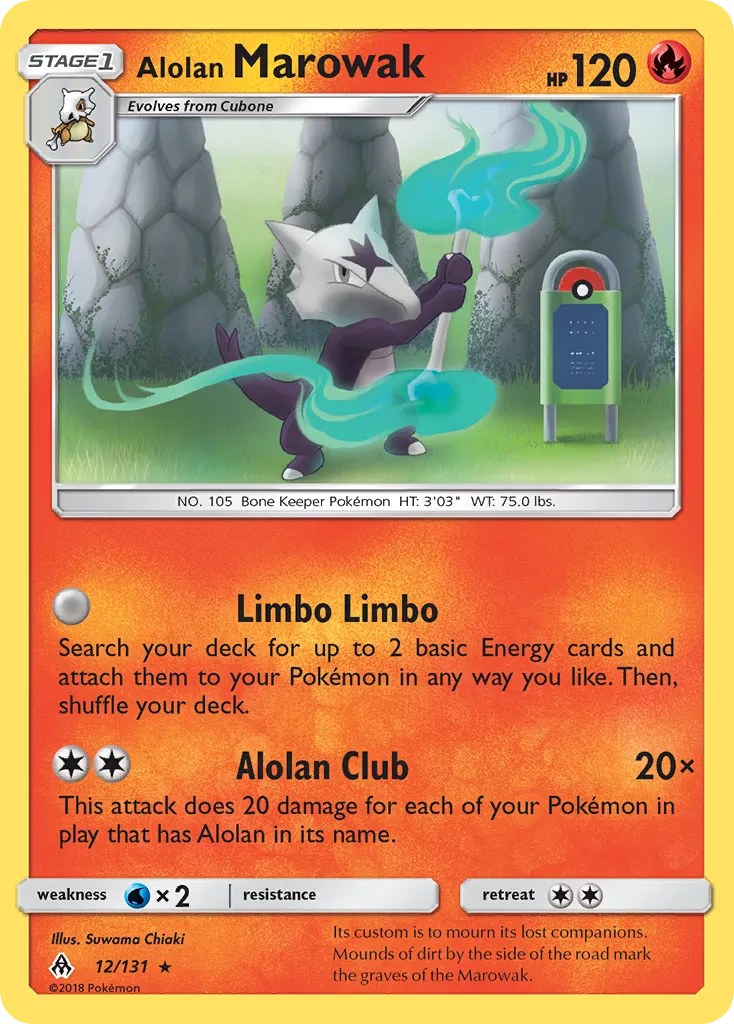 2018 Forbidden Light Alolan Marowak Rare #012/131 Rare card image