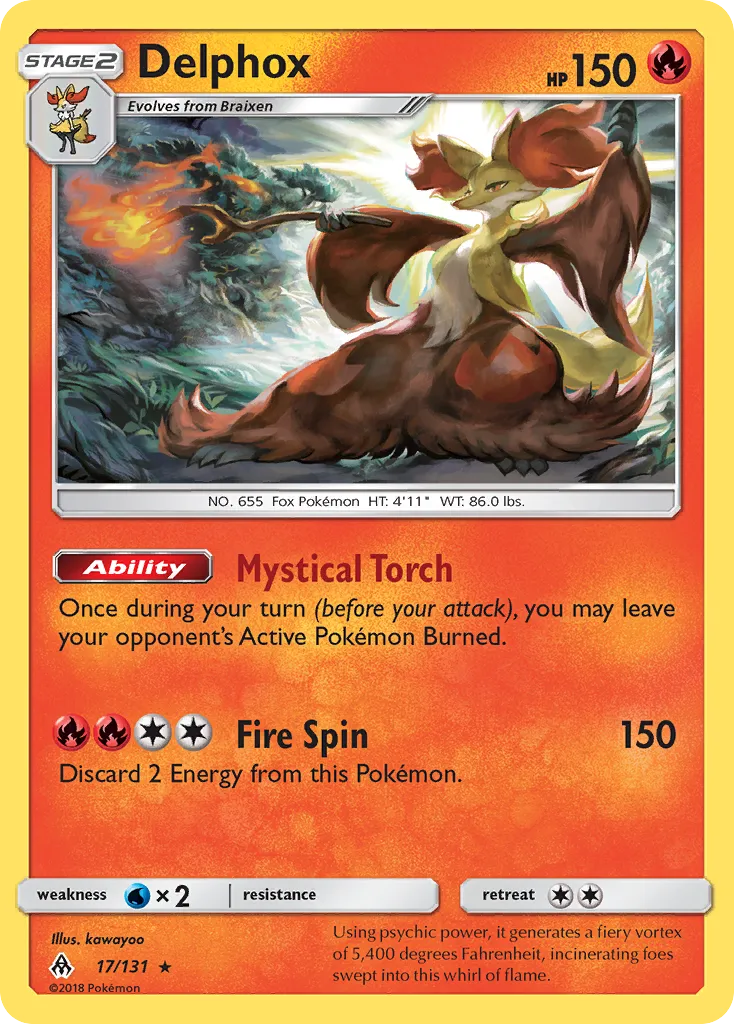 2018 Forbidden Light Delphox #017/131 Rare Holo card image