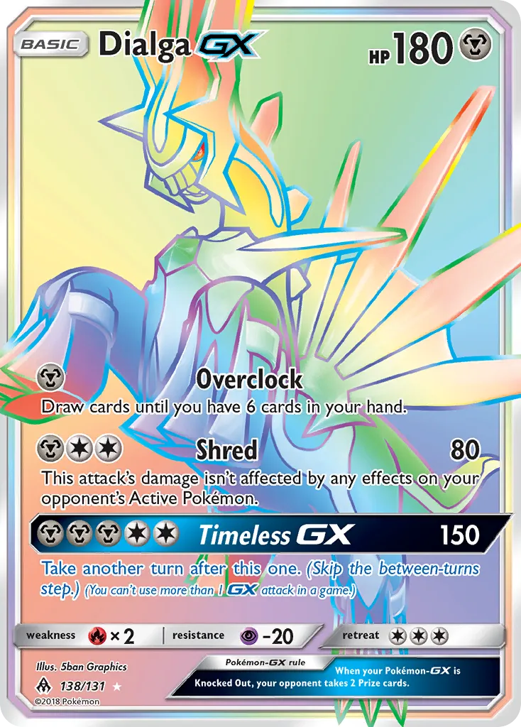 2018 Forbidden Light Dialga-GX #138/131 Rare Rainbow card image