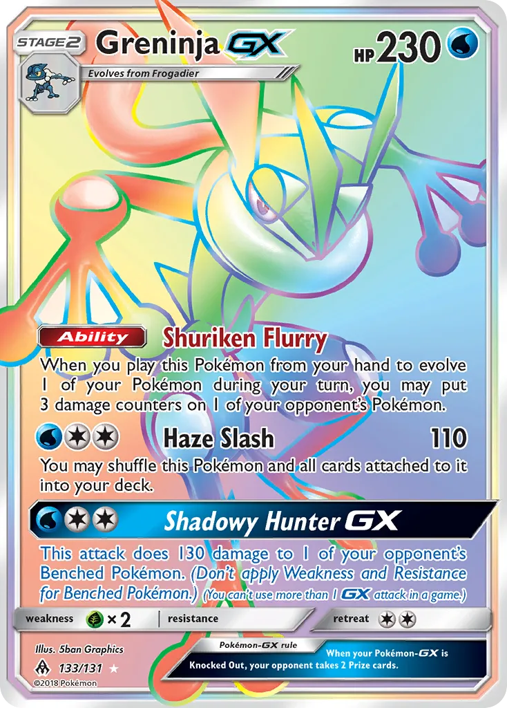 2018 Forbidden Light Greninja-GX #133/131 Rare Rainbow card image